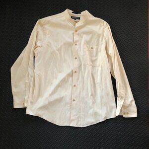 BRANDINI SILK FEEL LONG SLEEVE BUTTON DOWN SHIRT BAND / MANDARIN COLLAR SIZE L